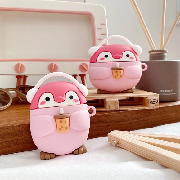 Penguin Airpod case 1 2 pink cute headphone bubble tea cool cartoon adorable - Picture 3 of 3